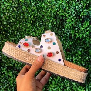 Embellished White Sandals with Colorful Gems